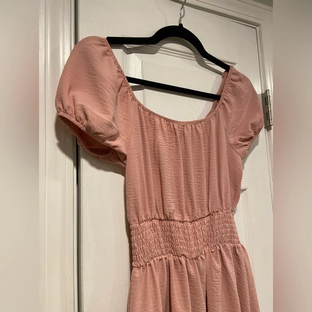 Famous Size S Mauve Puff Sleeve Smock Waist Pullover Lightweight Dress Cottage - Picture 4 of 10